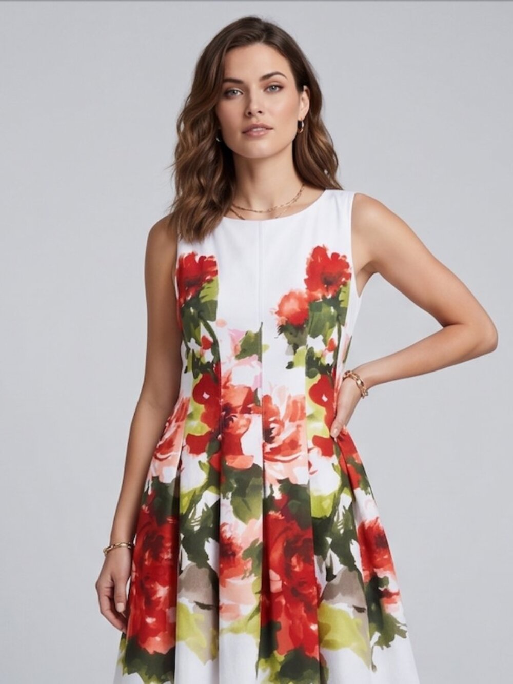 Jones New York Watercolor Floral Sleeveless A-Line Dress 14